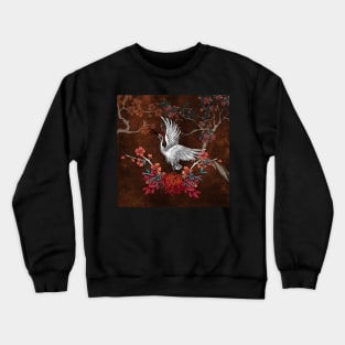 Beautiful crane with flowers Crewneck Sweatshirt